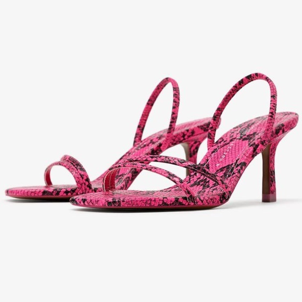 Zara Heeled Animal Print Snakeskin Sandals